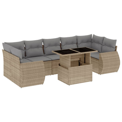 Salon de jardin avec coussins 8 pcs beige résine tressée