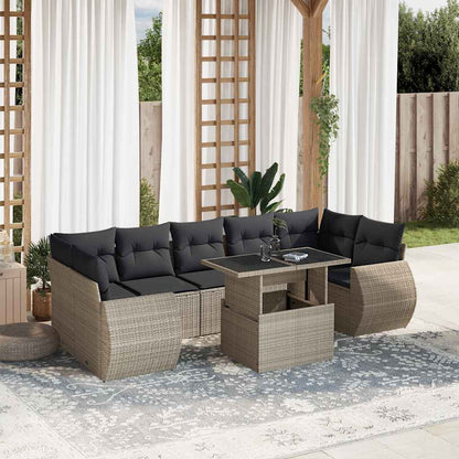 Salon de jardin 8 pcs avec coussins gris clair résine tressée