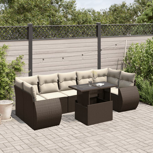 Salon de jardin 8 pcs avec coussins marron résine tressée