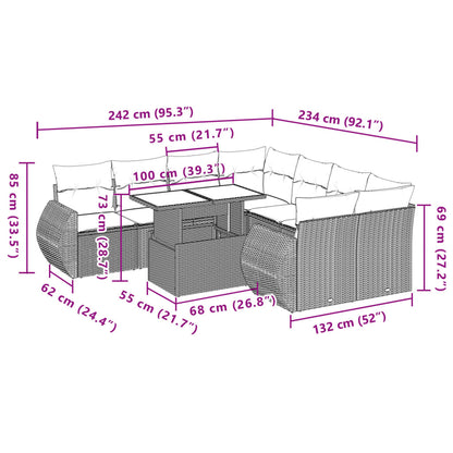 Salon de jardin avec coussins 9 pcs beige résine tressée