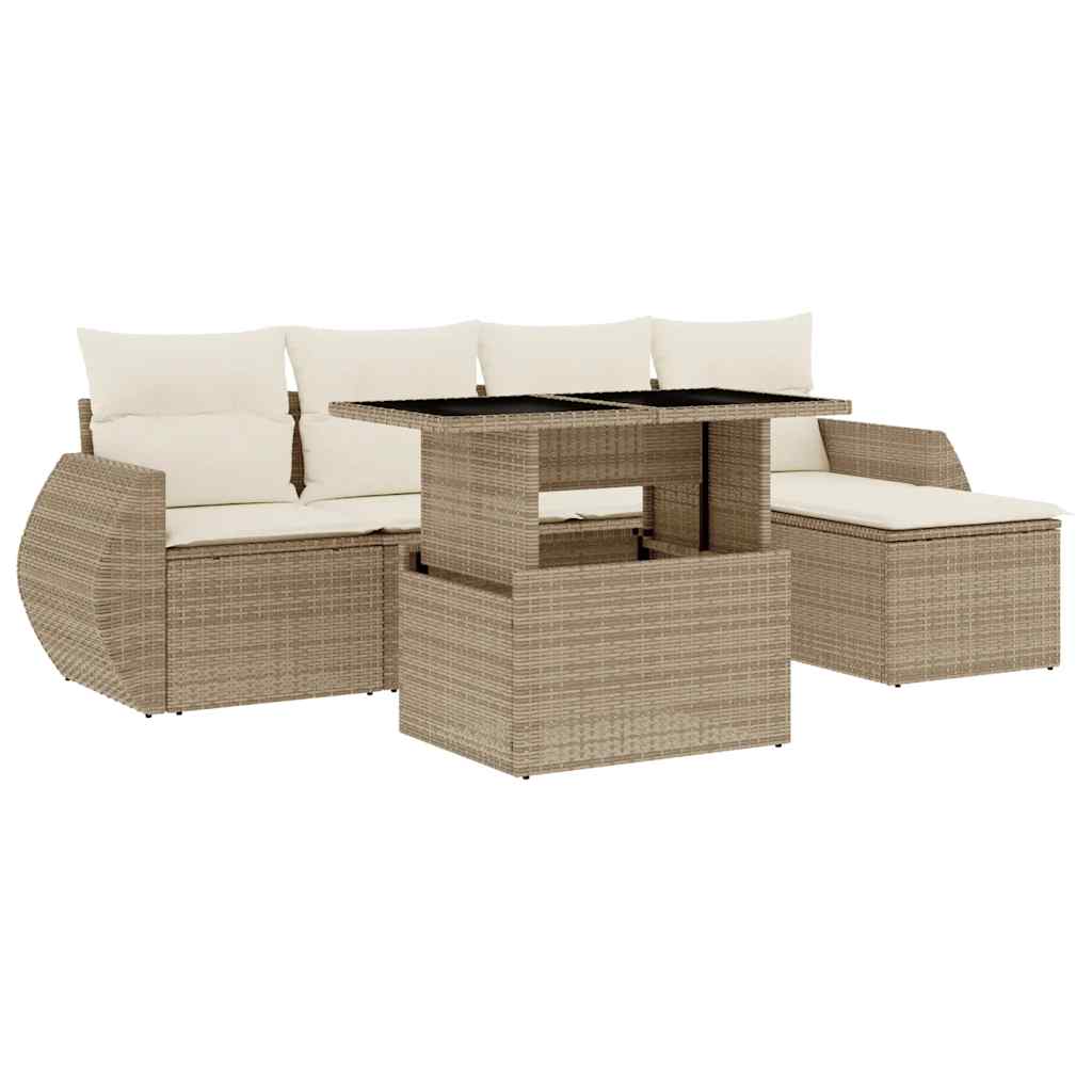 Salon de jardin avec coussins 6 pcs beige résine tressée