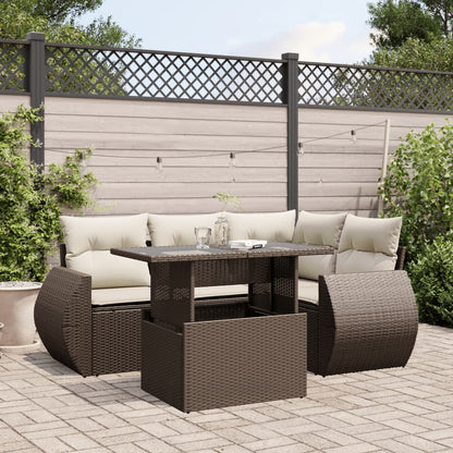 Salon de jardin avec coussins 5 pcs marron résine tressée