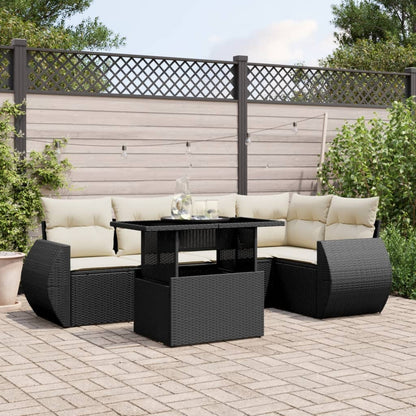 Salon de jardin 6 pcs avec coussins noir résine tressée