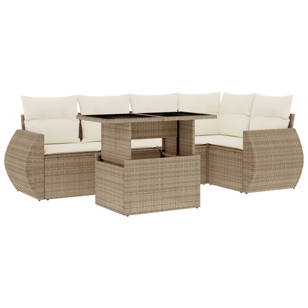 Salon de jardin avec coussins 6 pcs beige résine tressée