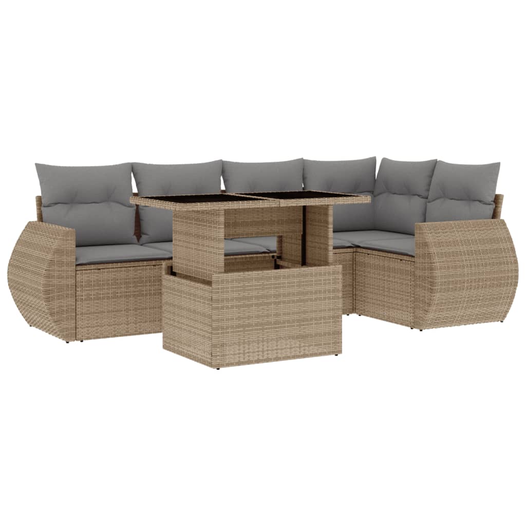 Salon de jardin avec coussins 6 pcs beige résine tressée