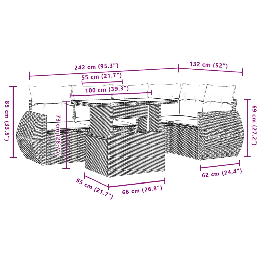 Salon de jardin avec coussins 6 pcs beige résine tressée