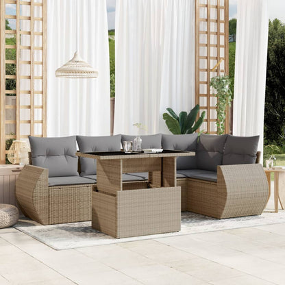 Salon de jardin avec coussins 6 pcs beige résine tressée