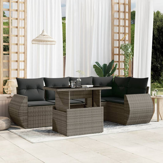 Salon de jardin 6 pcs avec coussins gris résine tressée