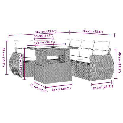 Salon de jardin 6 pcs avec coussins noir résine tressée