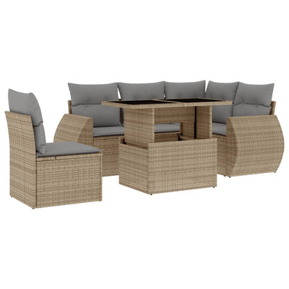 Salon de jardin avec coussins 6 pcs beige résine tressée