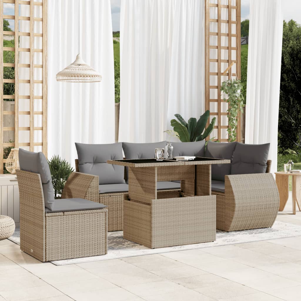 Salon de jardin avec coussins 6 pcs beige résine tressée