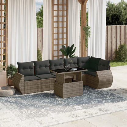 Salon de jardin avec coussins 7 pcs gris résine tressée