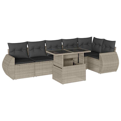 Salon de jardin avec coussins 7 pcs gris clair résine tressée