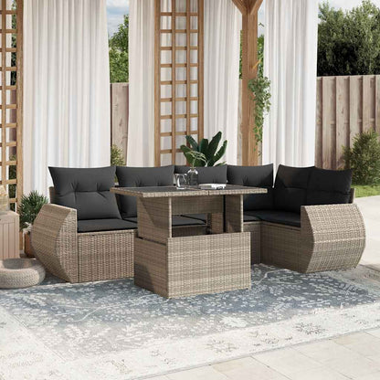 Salon de jardin avec coussins 7 pcs gris clair résine tressée