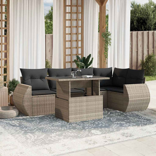 Salon de jardin avec coussins 7 pcs gris clair résine tressée