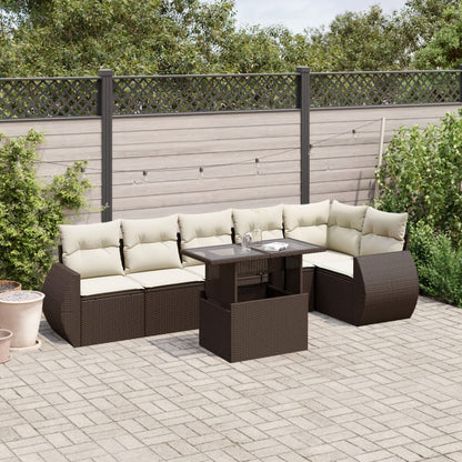 Salon de jardin avec coussins 7 pcs marron résine tressée