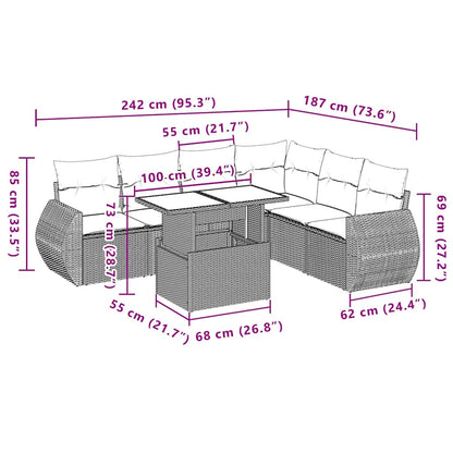 Salon de jardin avec coussins 7 pcs gris clair résine tressée