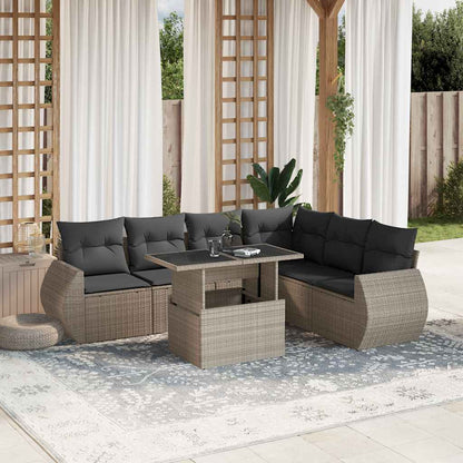 Salon de jardin avec coussins 7 pcs gris clair résine tressée