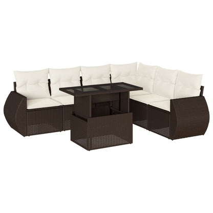 Salon de jardin avec coussins 7 pcs marron résine tressée