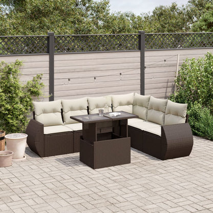 Salon de jardin avec coussins 7 pcs marron résine tressée