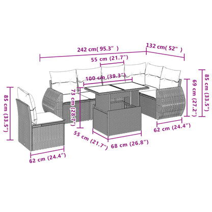 Salon de jardin avec coussins 7 pcs gris résine tressée