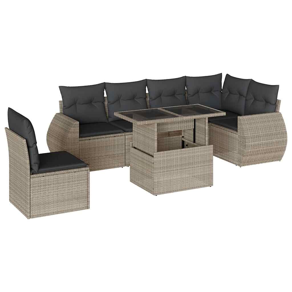 Salon de jardin avec coussins 7 pcs gris clair résine tressée