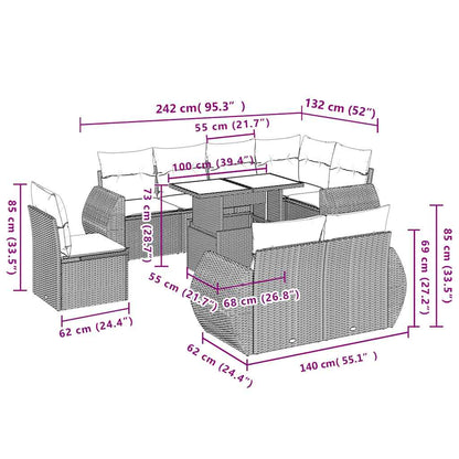 Salon de jardin avec coussins 9 pcs beige résine tressée