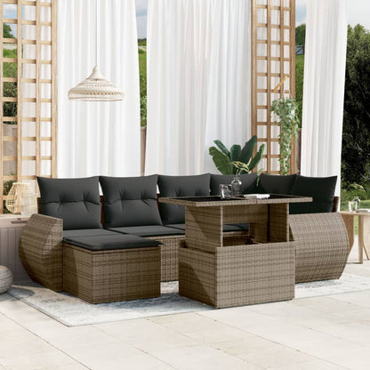 Salon de jardin avec coussins 7 pcs gris résine tressée