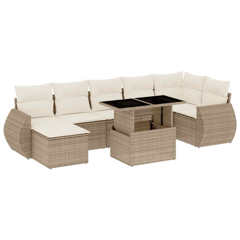 Salon de jardin avec coussins 8 pcs beige résine tressée