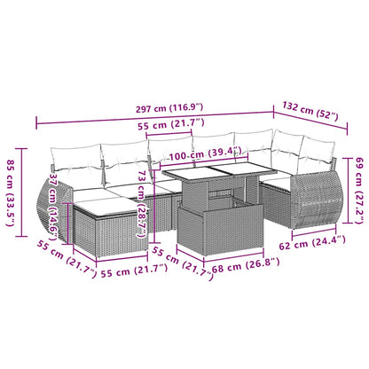 Salon de jardin avec coussins 8 pcs beige résine tressée