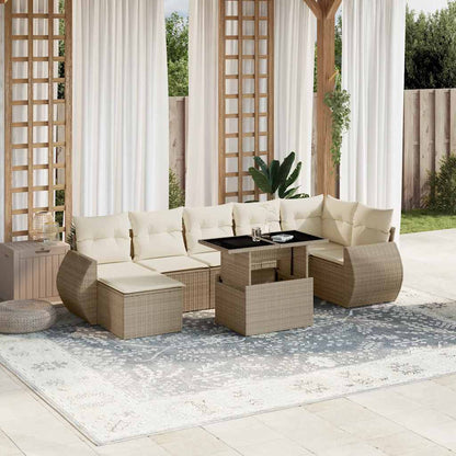 Salon de jardin avec coussins 8 pcs beige résine tressée