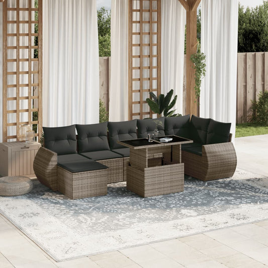 Salon de jardin 8 pcs avec coussins gris résine tressée