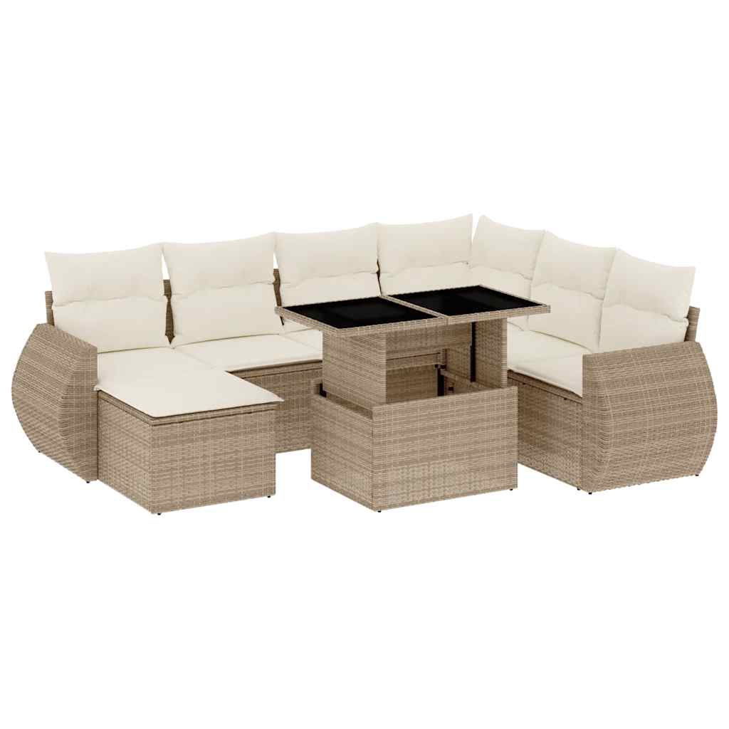 Salon de jardin avec coussins 8 pcs beige résine tressée