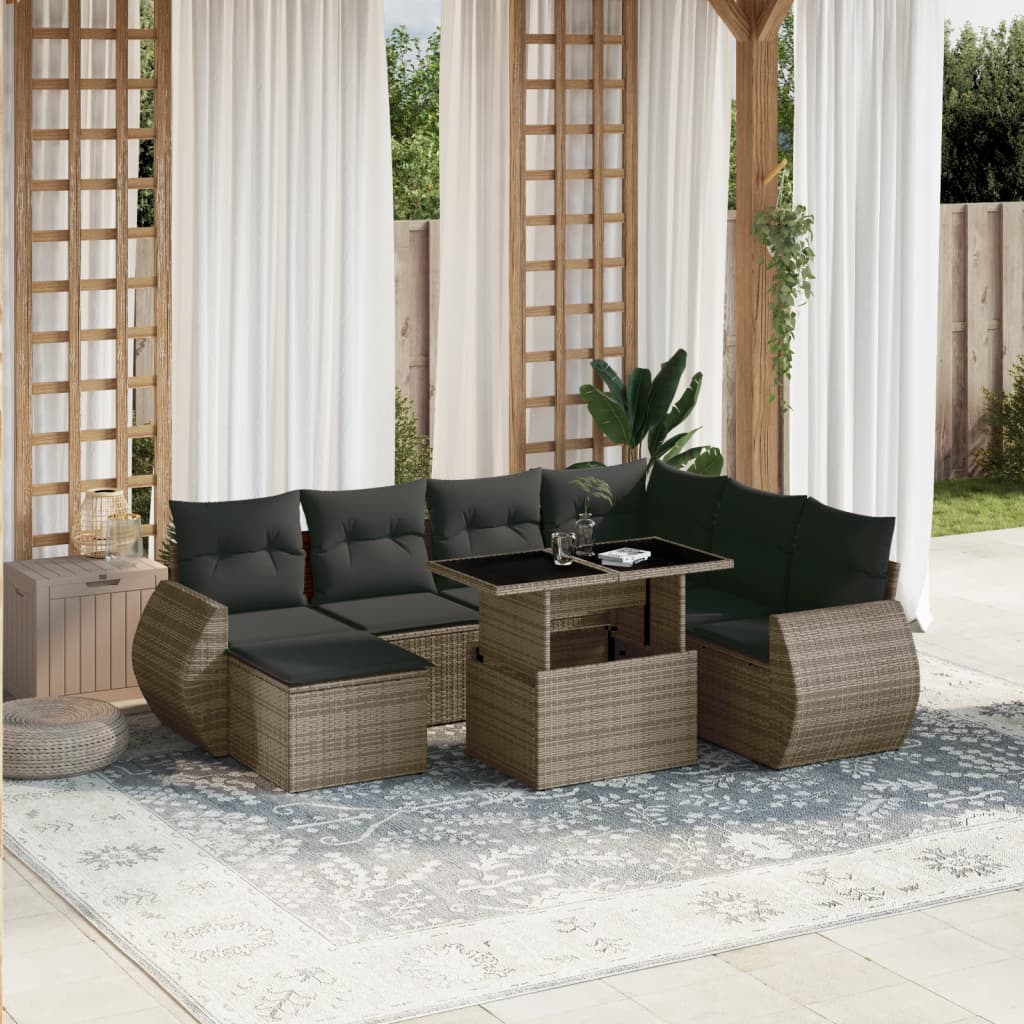 Salon de jardin 8 pcs avec coussins gris résine tressée