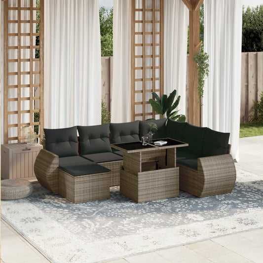 Salon de jardin 8 pcs avec coussins gris résine tressée