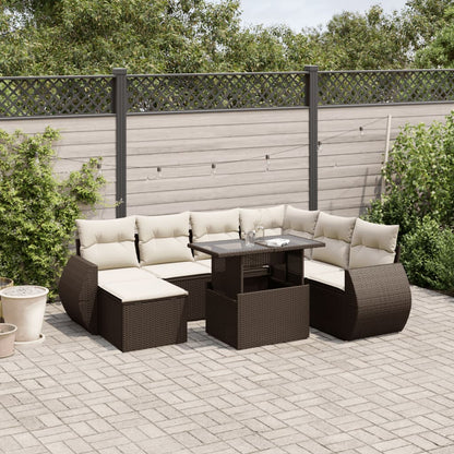 Salon de jardin 8 pcs avec coussins marron résine tressée