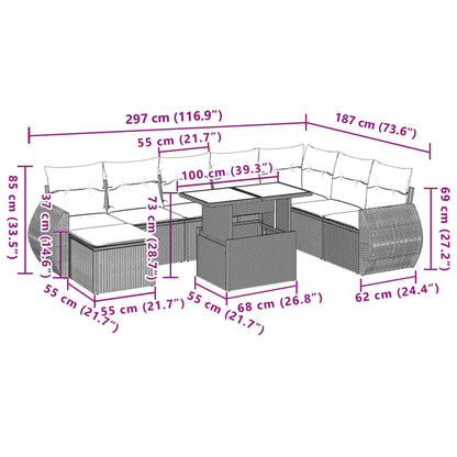 Salon de jardin avec coussins 9 pcs beige résine tressée