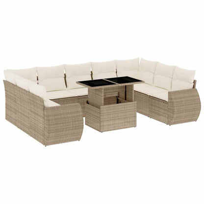 Salon de jardin avec coussins 10 pcs beige résine tressée