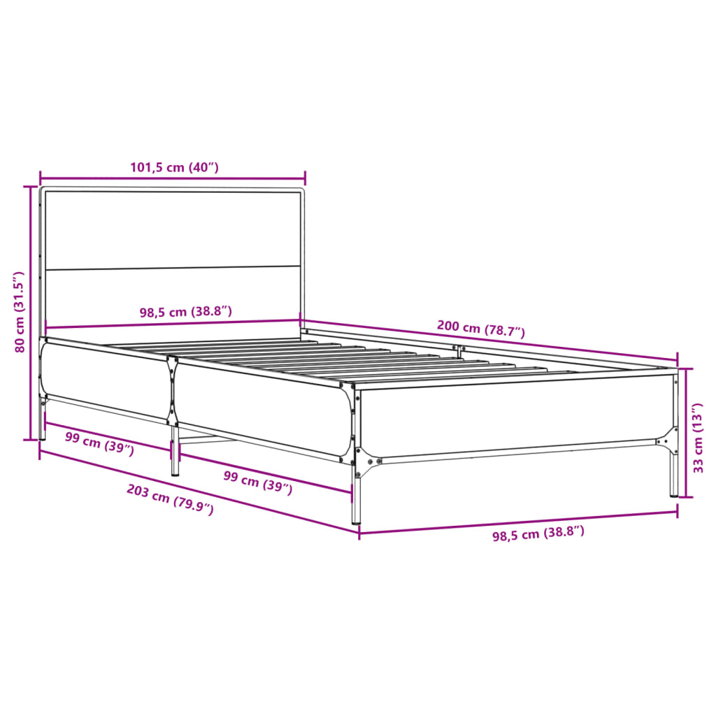 Cadre de lit sans matelas chêne fumé 100x200 cm