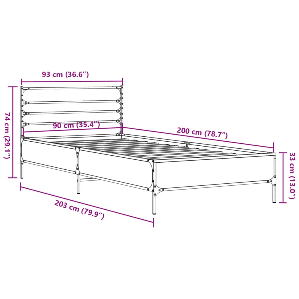 Cadre de lit sans matelas chêne sonoma 90x200 cm