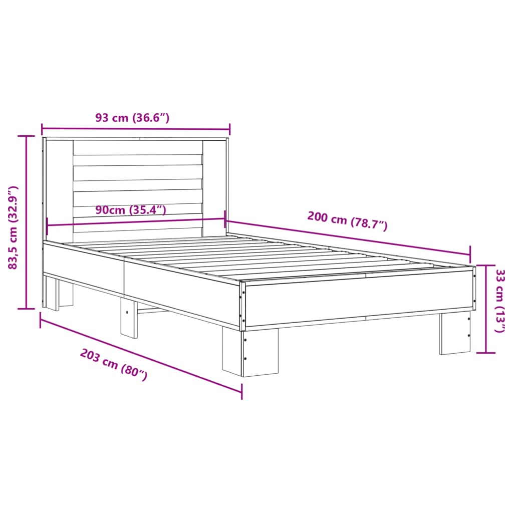 Cadre de lit sans matelas chêne sonoma 90x200 cm