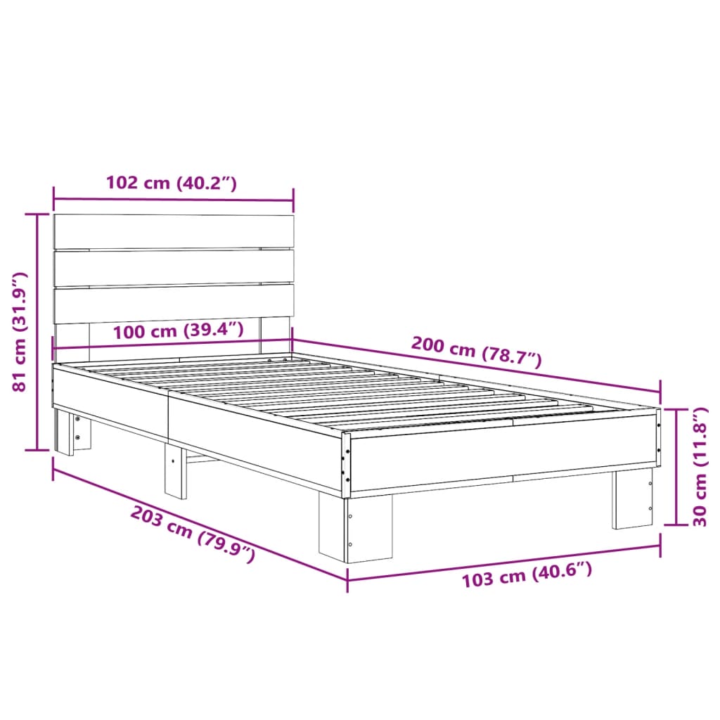 Cadre de lit sans matelas chêne sonoma 100x200 cm