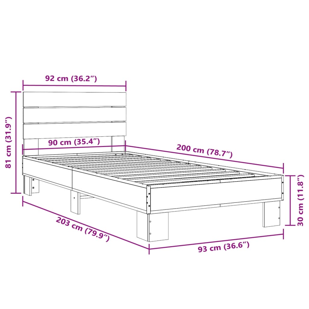 Cadre de lit sans matelas noir 90x200 cm