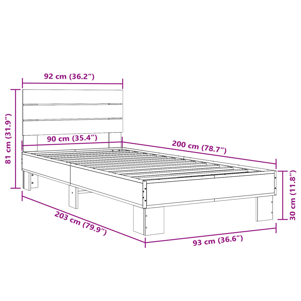 Cadre de lit sans matelas chêne sonoma 90x200 cm