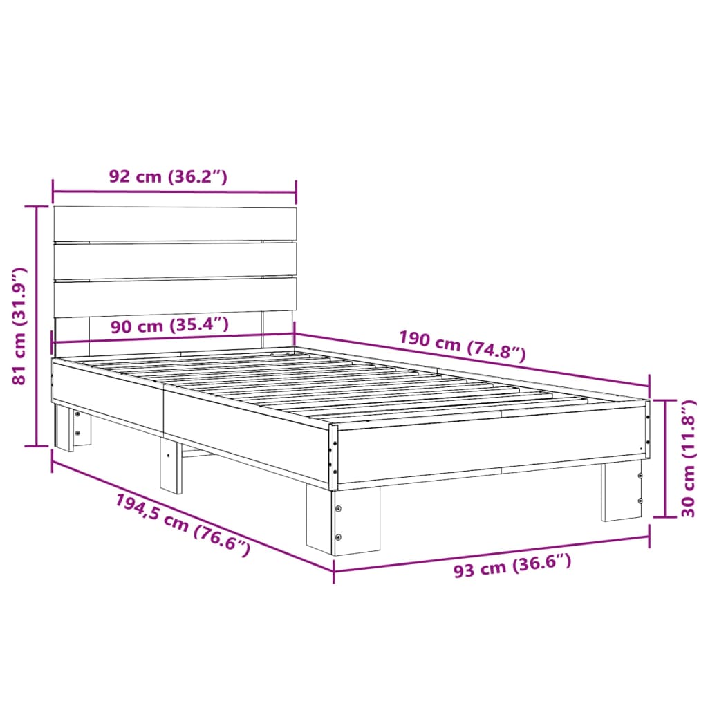 Cadre de lit sans matelas noir 90x190 cm