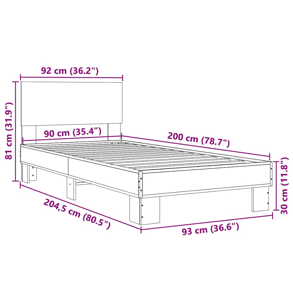 Cadre de lit sans matelas noir 90x200 cm