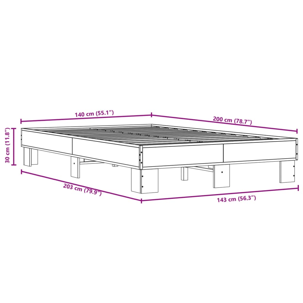 Cadre de lit sans matelas chêne marron 140x200 cm