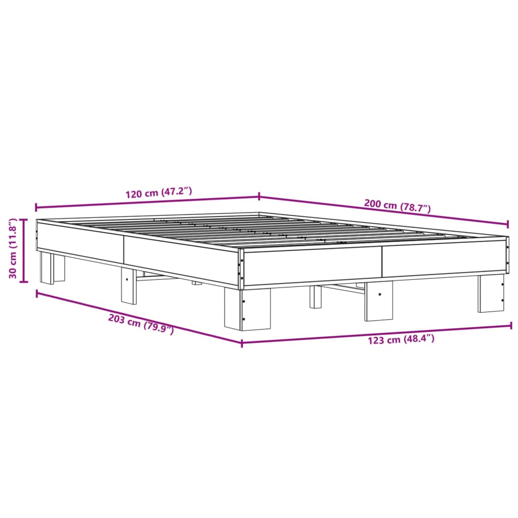 Cadre de lit sans matelas chêne fumé 120x200 cm