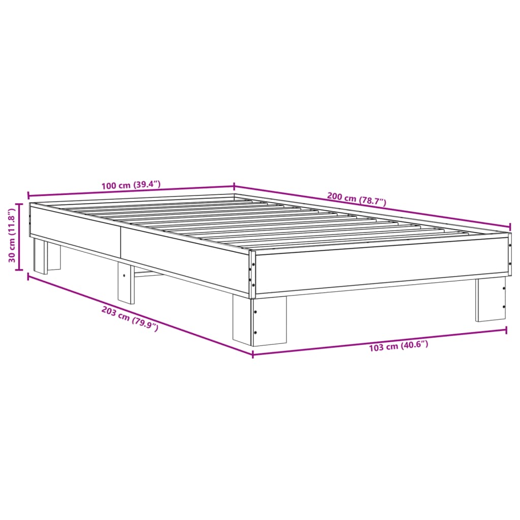 Cadre de lit sans matelas noir 100x200 cm