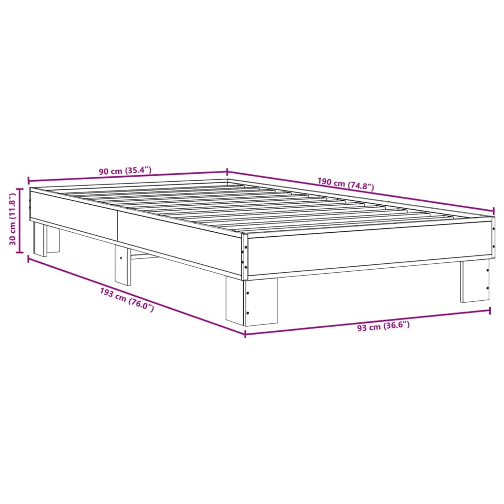 Cadre de lit sans matelas chêne sonoma 90x190 cm